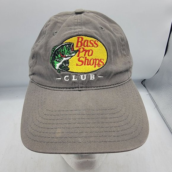 Bass Pro Shops Club Hat Adult Adjustable Strapback Gray Fishing Baseball Dad Cap - Picture 1 of 8